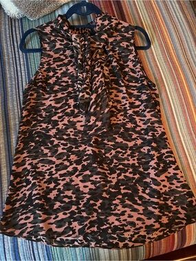 CAbi Pink and Black Leopard Print Blouse